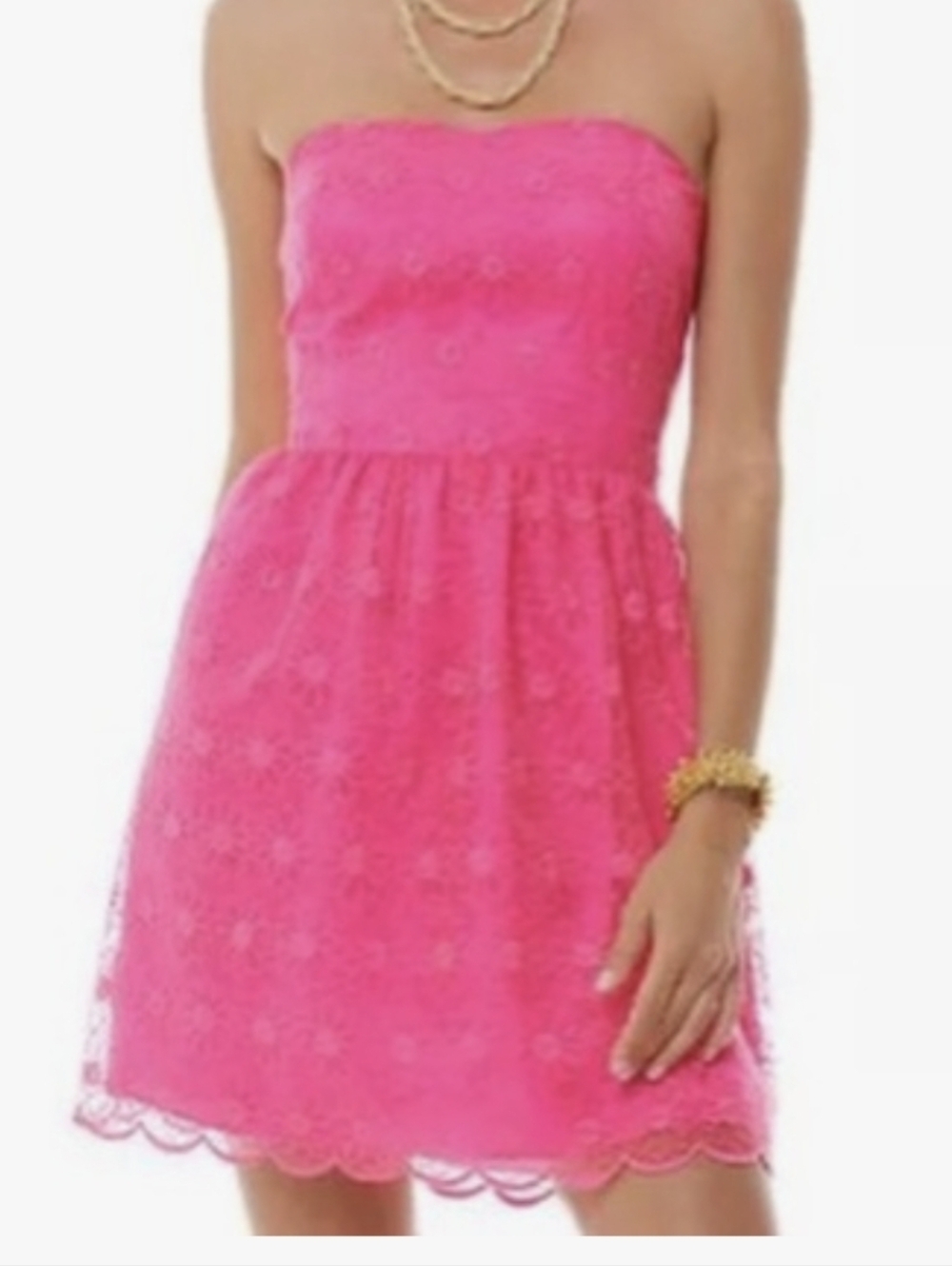 Lilly Pulitzer Payton Pink Strapless Mini Feminine Barbiecore Lace Overlay Dress